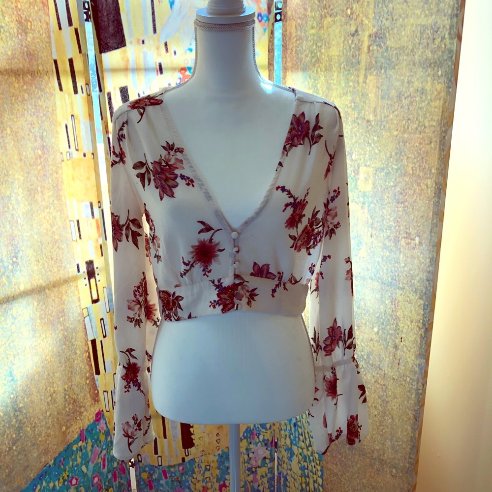 Long sleeve button up crop top